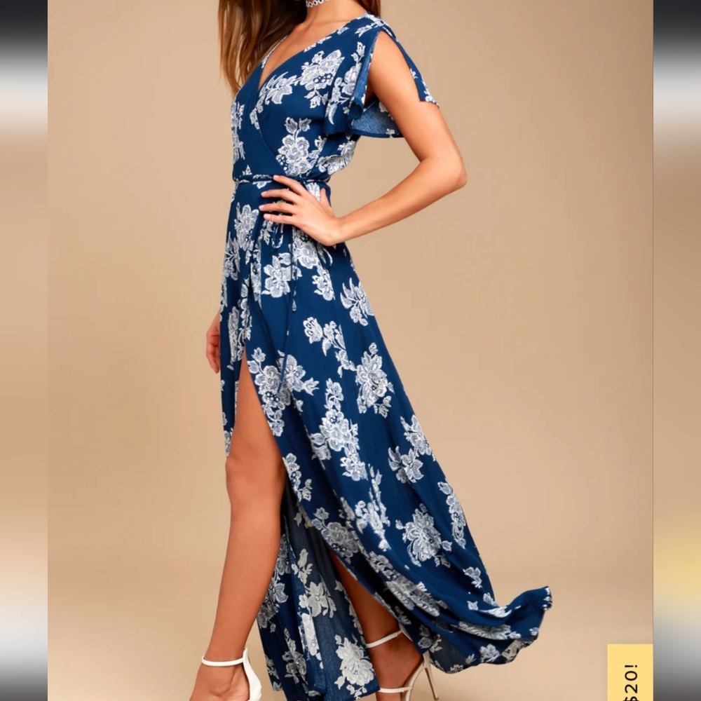 Heart of Marigold Navy Blue Floral Print Wrap Maxi Dress